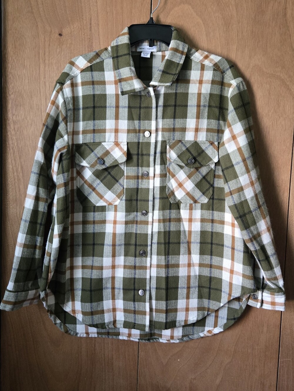 Olive Green Plaid Flannel Button-Up Shirt